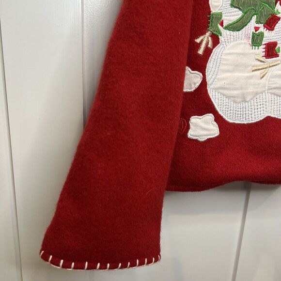 Vintage Womens Red Wool Blend Snowman Cardigan Jacket Blanket Stitch Take Two LG - Picture 5 of 7